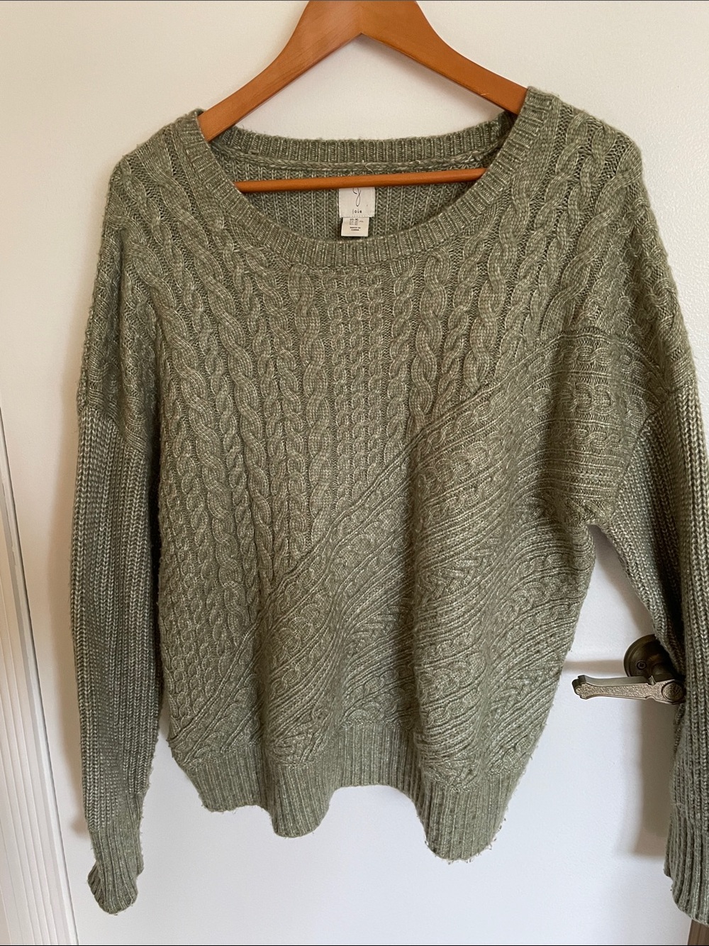Joie Textured Cable Knit Crewneck Sweater in Sage Green Size XL